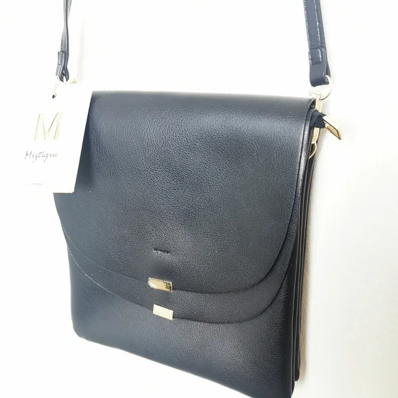 NWT Miztique Crossbody Bag designer collection black and gold multi compartment - Picture 4 of 13